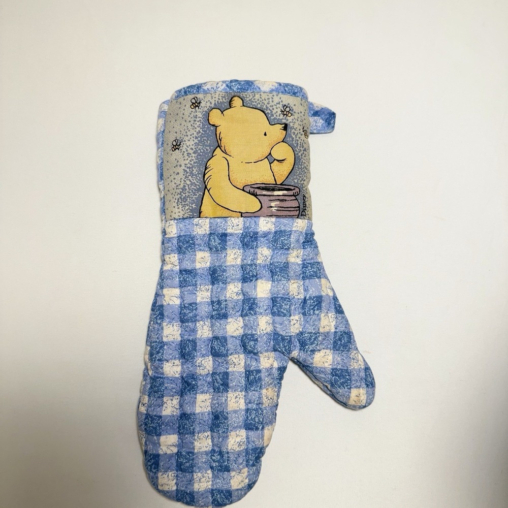 Disney Winnie The Pooh Oven Mitt Vintage Blue Checkered Pattern